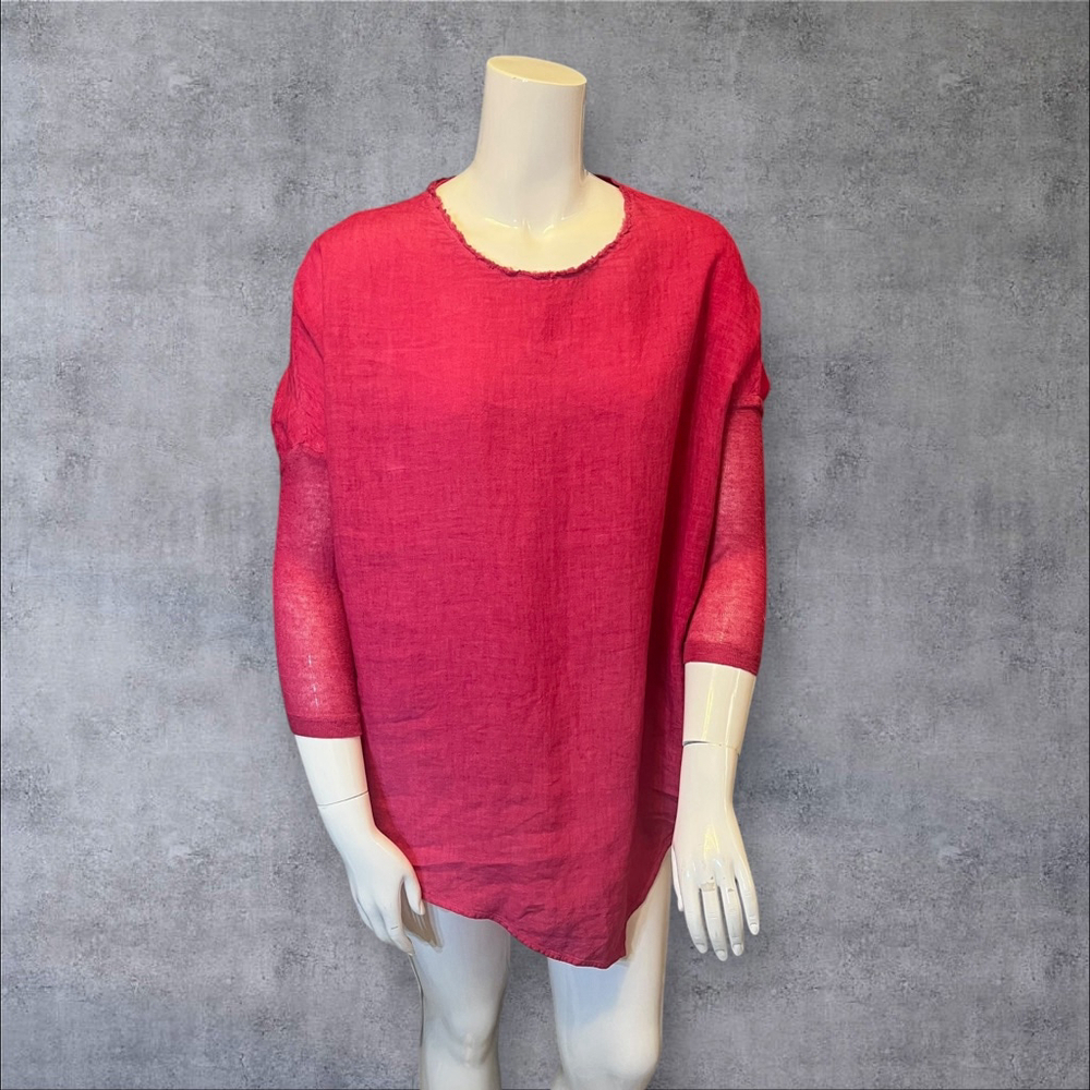 Women's Elemente Clemente Linen Lagenlook 3/4 Sleeve Tunic Top, Size 1/S-M,Pink